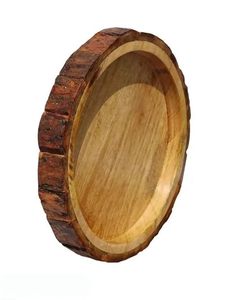 Handmade Mango Wood <b>Decorative</b> Tray Rustic Bark <b>Edge</b> Round Serving Plate for Party Table <b>Decor</b> - Product Image 2