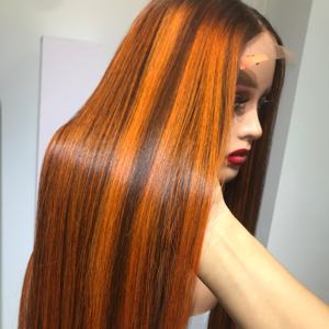 SMA Piano Color naranja SDD hueso recto calidad superior Vietnam cabello humano suizo transparente encaje frontal peluca larga precio al por mayor - Product Image 1