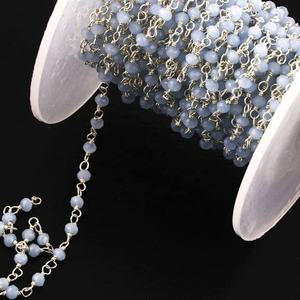 Natural Aqua Chalcedony Hydro Round <b>Beaded</b> Rosary Silver Plated Chain For Jewelry <b>Making</b> Wholesale Bulk Supplier From India - Product Image 1