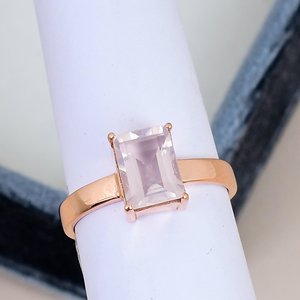 Octagon Cut Rose Quartz <b>Ring</b> Solid 925 <b>Sterling</b> <b>Silver</b> Rose Gold Plated Prong Set Classic <b>Engagement</b> <b>Ring</b> For Women - Product Image 2