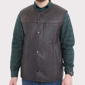 Gilet en cuir et fourrure de mouton à col en V pour homme, style Toscane - Product Image 5