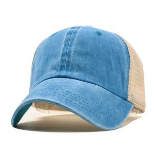 Tucker <b>Hats</b> Blank 6 Panel <b>Hat</b> Trucker Distressed Mesh Baseball Cap Washed Cotton Trucker Cap - Product Image 1