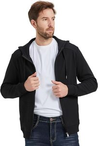 Sweat à capuche zippé en molleton de coton noir pour homme, coupe classique, décontracté, pour l'automne - Product Image 2