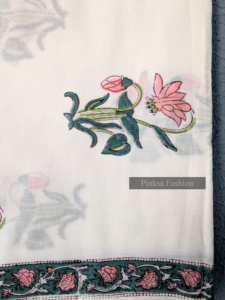 Tissu 100% coton imprimé à la main, base blanche, imprimé fleurs de lys roses, tissu en coton doux pour vêtements et artisanat féminins - Product Image 6