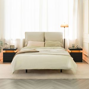 Modern LED <b>Bedside</b> <b>Table</b> Nightstand with 2 Drawers <b>Black</b> Woodgrain for Bedroom - Product Image 6