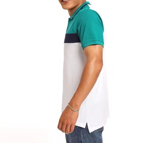 Polo pour homme à blocs de couleur, manches courtes, en coton Oxford respirant, coupe décontractée, blanc, turquoise, bleu marine - Product Image 5