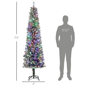 7.5 ft Pencil Christmas <b>Tree</b> Pre-Lit Dual Color <b>LED</b> Lights Flocked with 519 Tips and Metal Stand Green Xmas Decorations - Product Image 3