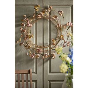 Guirnalda de Flores Metálica Hecha a Mano, Decoración Rústica de Pared, Adorno Colgante de Hierro Floral para Bodas, Hogar y Jardín - Product Image 1