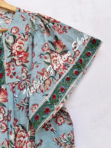 Mini robe maxi d'été en coton à imprimé floral bleu rouge pour femmes, mini robe Elizabeth à encolure hanley pour femmes, nouveauté - Product Image 4