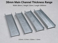 Profilé principal en acier galvanisé durable 38 mm, profil C, CD 38, rail de plafond pour grille de plafond suspendu