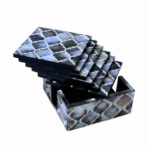 Sous-verre en nacre, taille personnalisable, motif géométrique, antidérapant, pour la maison et le bureau. - Product Image 4