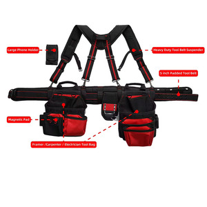 Heavy Duty Tool <b>Belt</b> With Multiple Pockets Black And <b>Red</b> Tools Organizer Waist Bag For Electricians And Mechanics - Product Image 4