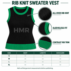 HMR Sorority Sisterhood Knitted <b>Sleeveless</b> Tank Top Contrast Color Spliced Casual Wear Black Green <b>Cardigan</b> - Product Image 6