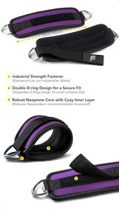 Correas de tobillo moradas para gimnasio, correas de tobillo de neopreno para fitness con velcro para ajustes fáciles, ideales para curl y extensión de piernas con cable. - Product Image 2