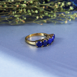 Blue <b>Lapis</b> <b>Ring</b> 14K Gold Plated Modern Eternity Band Oval Stone Five Stone Unisex Jewelry for Engagement September Brass - Product Image 4