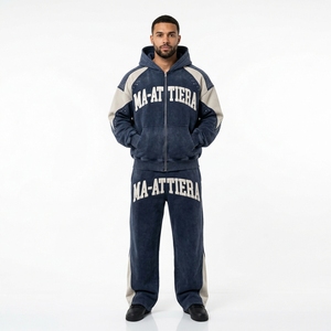 Conjunto Deportivo para Hombre con Capucha, Sudadera con Cremallera Completa, Pantalones de Algodón, Estampado de Letras, Ropa Casual de Otoño, Diseño Transpirable de Color Sólido - Product Image 1