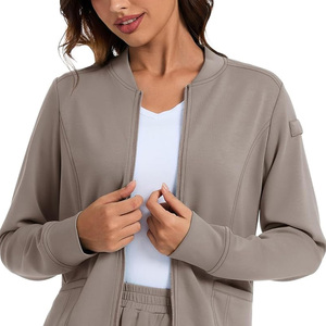 Women's Medical Scrub Jacket Knitted Cotton Polyester Hospital Uniform Top with Pockets and ID Badge Holder - Product Image 5