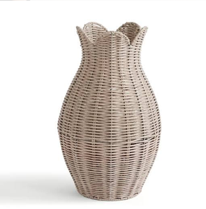 Off-white woven <b>wicker</b> amphora <b>vase</b> with curved side handles for elegant coastal decor, available at wholesale prices. - Product Image 4