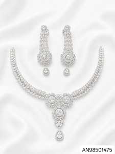 A.<b>D</b> Silver Set Women's <b>Necklace</b> Earring Set Crystal Rhinestone Geometric Design High Quality Latest Designed Party Silver Plated - Product Image 1