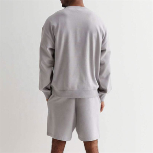 Custom <b>Men's</b> Casual <b>Grey</b> Crewneck <b>Sweatshirt</b> and Shorts Set Oversized Fleece Pullover Breathable Wholesale OEM Manufacturer - Product Image 6