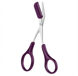 Ciseaux à sourcils professionnels en acier inoxydable, lame incurvée avec manche en plastique, peignes pour enlever les poils des sourcils - Product Image 1