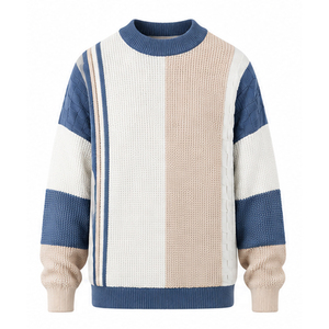 Men's Patchwork Knitted Sweater Full Sleeve O Neck <b>Spliced</b> Design Autumn Wear 100% Acrylic Pullover Knitted Sweaters Made Pakist - Product Image 1