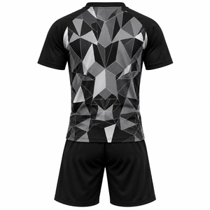 Ensemble de t-shirt et short de sport géométrique pour homme, noir et gris, imprimé abstrait, séchage rapide, vêtements d'entraînement athlétique - Product Image 2