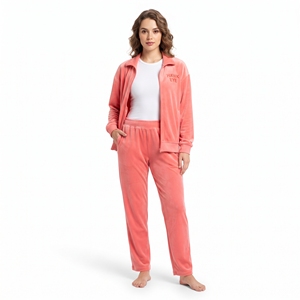 Ensemble de survêtement en velours pour femme, best-seller, personnalisé, deux pièces, coupe classique, veste zippée intégrale et pantalon assorti, tenue décontractée - Product Image 6