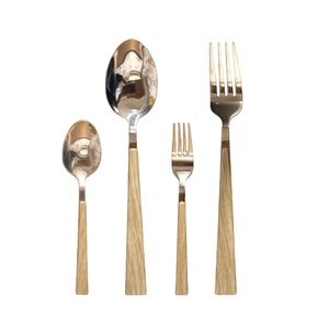 Juego de cubiertos de metal con mango de madera de lujo, cubiertos de acero inoxidable, cuchara, tenedor, cuchillo, vajilla moderna para bodas - Product Image 1