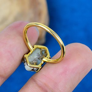 Natural Blue Copper Amazonite Hexagon Shape Gemstone <b>Ring</b> 18k Gold Micron Over 925 Sterling Silver - Product Image 4
