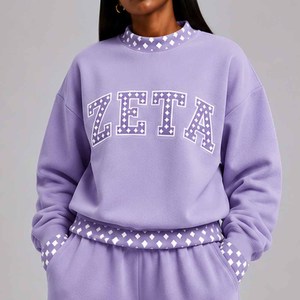 Zeta Heavyweight <b>Mock</b> <b>Neck</b> Crew <b>Neck</b> Sweatshirt Women Men Ladies Unisex Polka Dot Gingham Patch Leopard Print Chenille Letter - Product Image 5