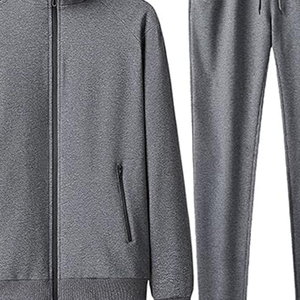 Ensemble de survêtement décontracté pour hommes grandes tailles, respirant et léger, veste zippée unie et pantalon de jogging avec poches latérales, idéal pour l'automne - Product Image 4