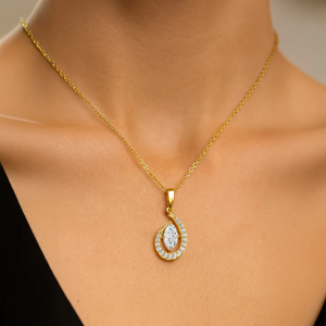 Geometric <b>Emerald</b> Cut Diamond <b>Pendant</b> Necklace In 18K Gold Plated Yellow Gold with Link Chain Unisex Luxury Style - Product Image 4