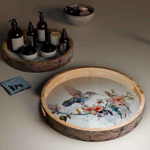 Plat de service artisanal pour mariage, décoration de table, plateau de service pour la restauration, finition émaillée imprimée, plateaux de service en bois - Product Image 3