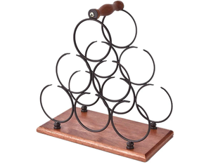 Support à bouteilles de vin en métal sur pied avec base en bois, artisanat, vente en gros, support à bouteilles de vin pour table de bar en métal - Product Image 1