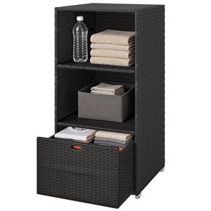 Moderno Portasciugamani Elettrico da Piscina, Resistente all'Acqua, in Plastica PE Effetto Rattan, Organizzatore con 2 Ripiani e 1 Cassetto - Product Image 1