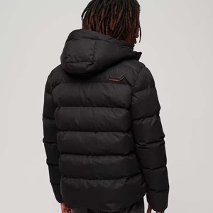 Veste matelassée à capuche pour homme, hiver, noire, couleur unie, manches longues, épaisse, coupe-vent, fermeture éclair, coupe classique - Product Image 2