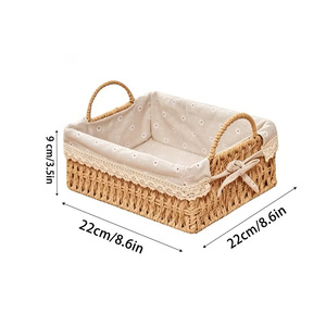 Cesta de Almacenamiento Rectangular de Mimbre con Forro de Algodón 22x22x9cm Estilo Bohemio para Organización del Dormitorio - Product Image 1