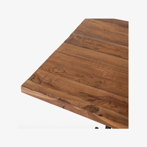 Mesa de comedor industrial de hierro fundido con manivela, altura ajustable, con tablero cuadrado de madera maciza de mango, para bistro, bar o cocina. - Product Image 4