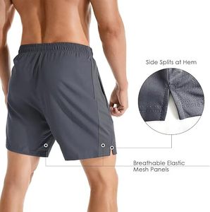 Shorts de sport gris foncé pour homme avec cordon de serrage, décontractés, pour l'entraînement et la gym, avec poches latérales - Product Image 4