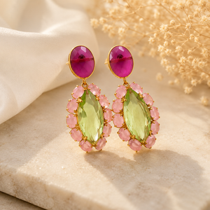 Pendientes de Plata de Ley 925 Chapados en Oro con Turmalina, Peridoto y Cuarzo Rosa, Regalo Clásico para Bodas y Fiestas para Mujer - Product Image 4