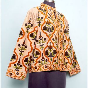 Chaqueta Mandarina Gruesa de Algodón 100% Hecha a Mano con Bordado Floral Estilo Indio Vintage, Ecológica, Transpirable y de Secado Rápido para Mujer - Product Image 4