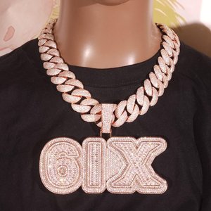 Collier avec pendentif personnalisé en lettres graffiti hip-hop, serti de pierres CZ, bijoux bling pour hommes - Product Image 6