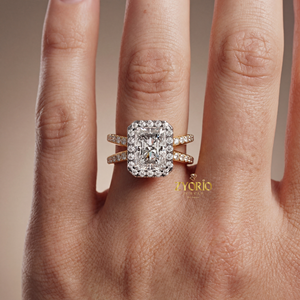 Sterling Silver Plated Lab Grown Radiant Cut Diamond Halo Engagement <b>Ring</b> <b>Split</b> Shank Pave Set Band Bridal Wedding Party High - Product Image 5