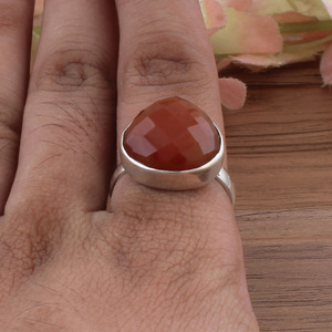 Wholesale Red Onyx Gemstone <b>Ring</b> Bezel Setting Sterling <b>Silver</b> Simple Minimalist Classic Wedding Engagement <b>Ring</b> - Product Image 1