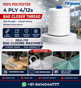 Fitpack <b>100</b>% <b>Polyester</b> Filament <b>Yarn</b> 4 Ply 4/12 High Strength Sewing Thread for Bag Closing Machines White - Product Image 2