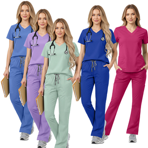 Women's Mint Green <b>Scrub</b> <b>Set</b> V-Neck Short Sleeve Uniform Pants with Drawstring Hospital Wear - Product Image 3