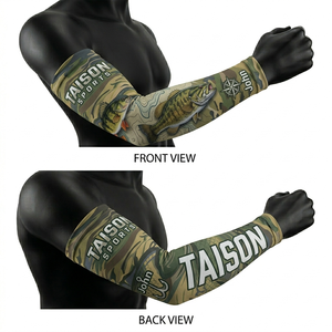 Manguitos de Pesca para Hombre de Alta Calidad con Protección UV, Poliéster y Spandex, Diseño Degradado Azul con Patrón de Peces, Panel Sin Costuras y Logotipo Sublimado - Product Image 1