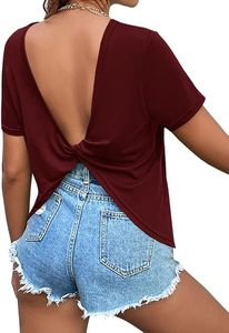 Top corto liso color granate de verano, camiseta de media manga, ropa exterior sexy para primavera y verano, blusa sin espalda hueca para playa y natación - Product Image 2