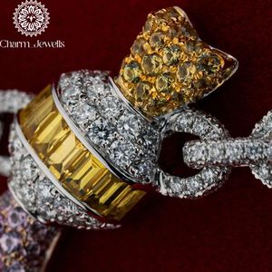 Charm_Jewells Unisex 14K Gold Plated 925 Silver Moissanite <b>Statement</b> <b>Necklace</b> Letter Design Claw Setting IGI Certified Luxury - Product Image 4